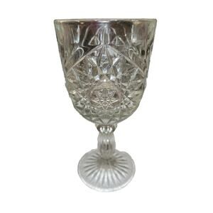 Libbey Glass Starburst & Hobstar Diamond Pressed Glass Clear Goblet 7 3/16 Inch